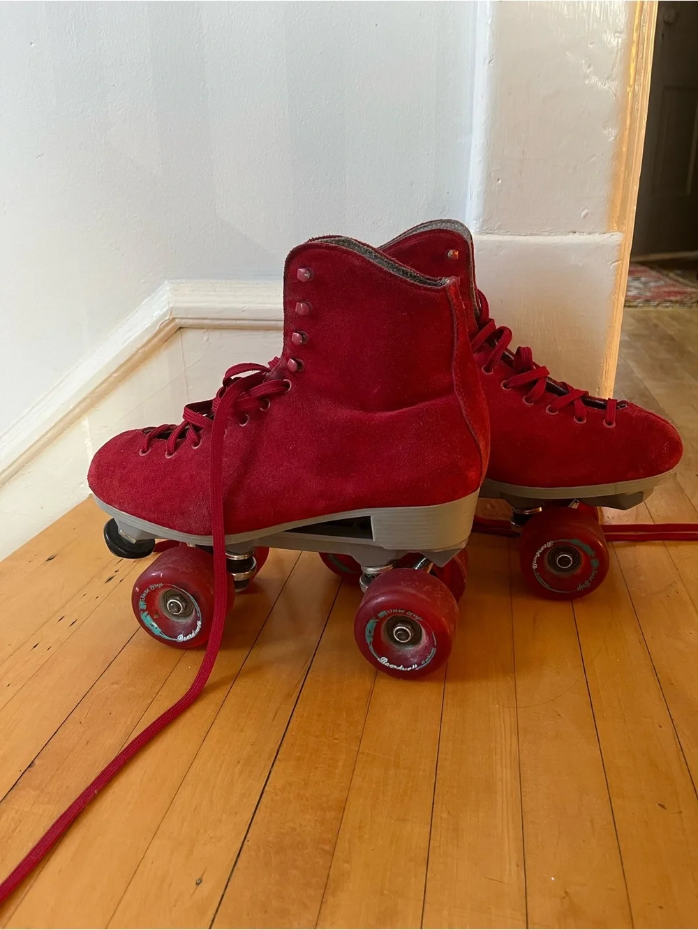 Classic Red Suede Roller Skates